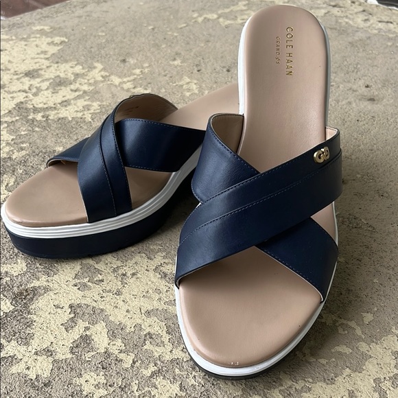 Cole Haan Shoes - Like new Cole Haan Blue and Cream Platform Sandals